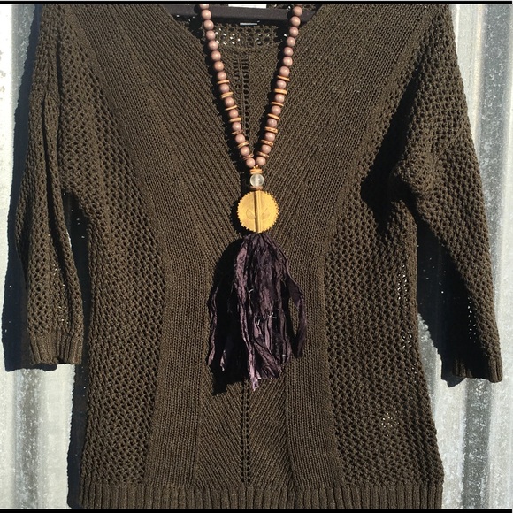 Crochet sheer sweater•medium•art green•NWOT - Picture 2 of 5